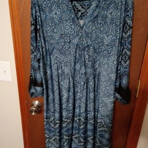 New Directions Blue and Black Patterned Dress